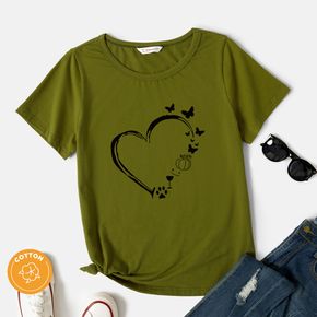 Kurzarm-T-Shirt mit rundem Kragen und grafischem Armeegrün für Frauen