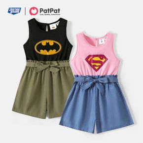 Justice League Kid Girl Colorblock Splice Sleeveless Belted Rompers