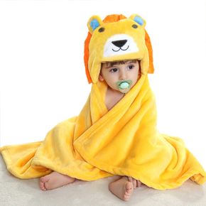 Cute Lion Hooded Plush Bathrobe Ultra Soft Absorbent Flannel Towel Bathrobe Bath Blanket