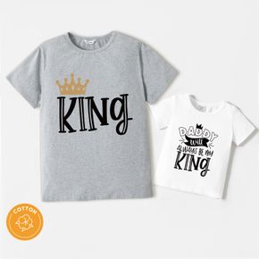 Crown and Letter Print Short-sleeve Cotton T-shirts for Dad and Me