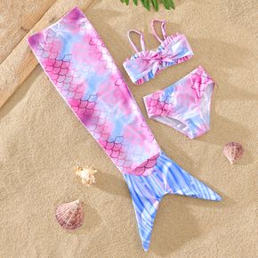 3pcs Toddler Girl Colorblock Mermaid Swimsuit Set