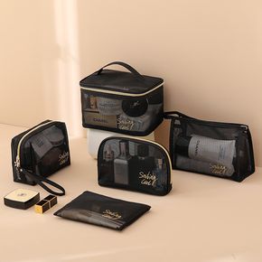 schwarze Mesh-Make-up-Tasche mit großem Fassungsvermögen Mesh-Reißverschluss Kosmetiktasche Strand-Reise-Organizer-Tasche