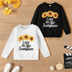 Kid Girl Letter Floral Print Cotton Pullover Sweatshirt