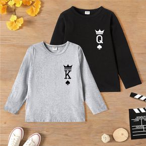 Kid Boy Playing Card Letter Print Long-sleeve Cotton Tee