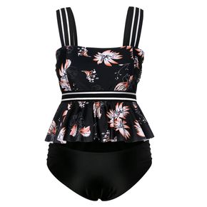 Maternity Floral Print Contrast Mesh Swimsuit