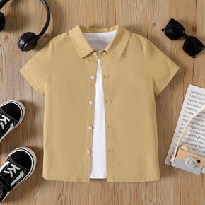 Kid Boy Lapel Collar Button Design Short-sleeve Khaki Shirt