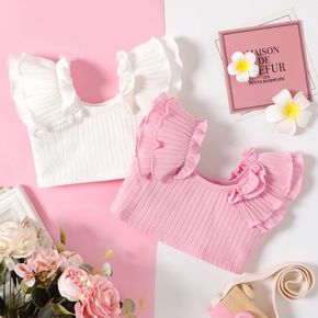 Baby Girl Solid Rib Knit Layered Ruffle Trim Tank Crop Top