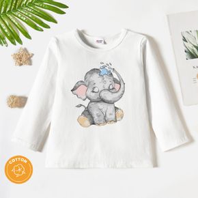Toddler Boy Playful Animal Elephant Print Long-sleeve White Tee