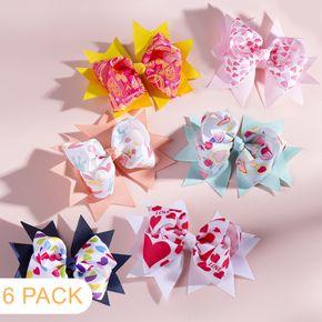 6-pack Double Layer Ribbed Bow Hair Clips for Girls (Random Printing Position)