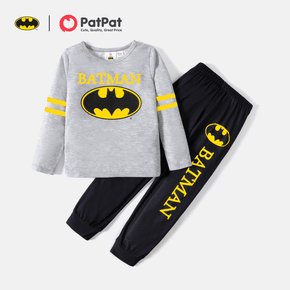 Batman 2pcs Kid Boy Letter Print Striped Long-sleeve Tee and Pants Pajamas Set