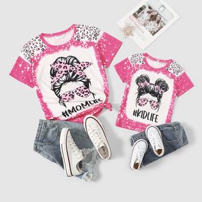 Mommy and Me Figure & Letter Print Leopard Short-sleeve T-shirts