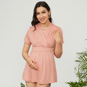 Maternity Corset Waist Short-sleeve Pink Tee