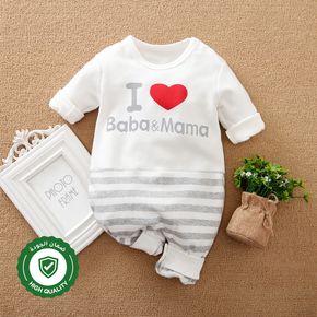 100% Cotton Letter Heart-shaped Stripe Print Long-sleeve Baby Jumpsuit