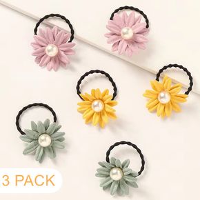3-pack Faux Pearl Floral Decor Hair Ties for Girls