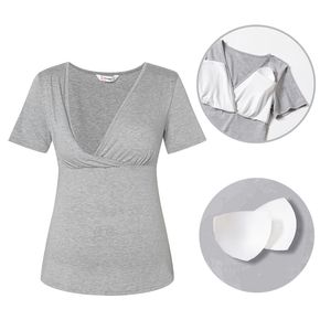 Nursing Grey Short-sleeve Top with Build-in Bra
