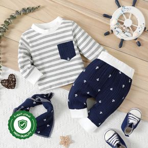 3pcs Baby 95% Cotton Long-sleeve Striped Pullover Set
