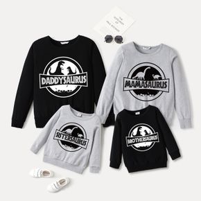 Family Matching 100% Cotton Long-sleeve Dinosaur & Letter Print Pullover Sweatshirts