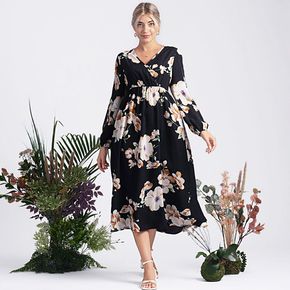 Nursing Floral Print Long-sleeve Dress