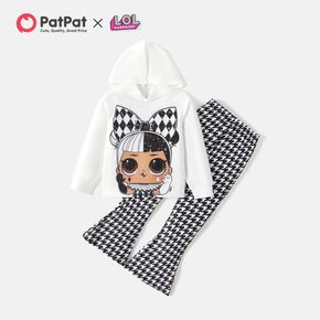 L.O.L. SURPRISE! 2pcs Kid Girl Characters Print White Hoodie Sweatshirt and Houndstooth Flared Pants Set