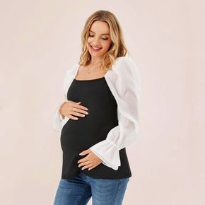 Maternity Two Tone Square Neck Poet Long-sleeve Tee