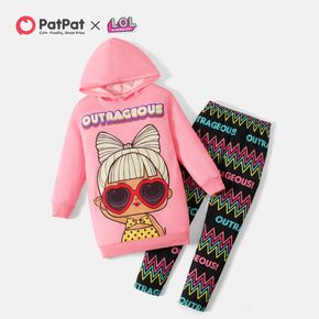 L.O.L. SURPRISE! 2pcs Kid Girl Characters Print Pink Hoodie Sweatshirt and Stripe Leggings Set
