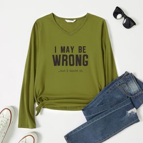 Women Graphic Letter Figure Print V Neck Long-sleeve Tee