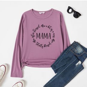 Women Graphic Letter Figure Print Round-collar Long-sleeve Tee