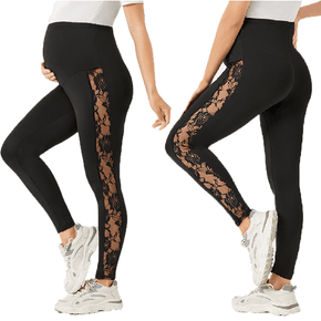 Maternity Guipure Lace Contrast Trim Leggings