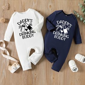 Baby Boy 95% Cotton Long-sleeve Milk and Beer Bottle & Letter Print Jumpsuit