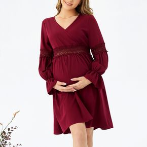 Nursing Guipure Lace Insert Poet Sleeve Dress