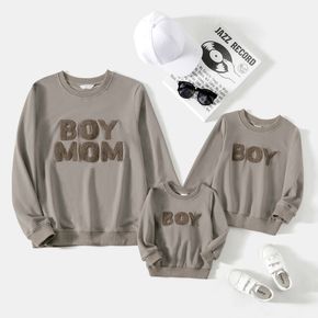 Mommy and Me Long-sleeve Letter Embroidered Pullover Sweatshirts