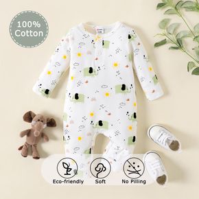 Baby Elephant Allover Long-sleeve White Jumpsuit