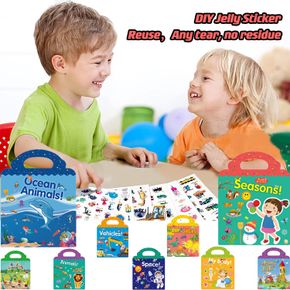 3-pack Kids Reusable Stickers Books DIY Scene Puzzle Stationery Stickers Early Education Stickers Books Children Gift
