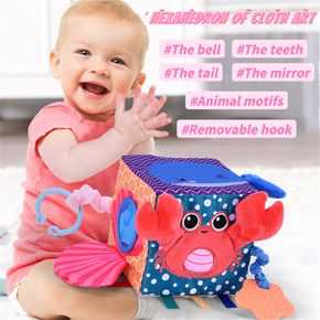 Multifunction Baby Plush Rattles Toy Ocean Cube Soft Blocks Plush Rattles Rings Hanging Toy