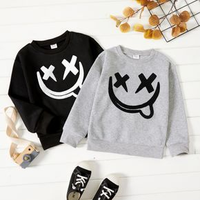 Kid Boy Face Graphic Embroidered Pullover Sweatshirt