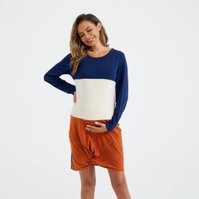 Nursing Color Block Twist Hem Long-sleeve Dress