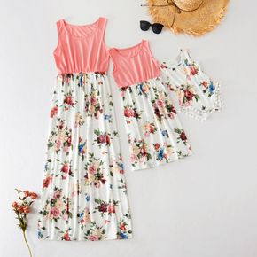 Floral Stitching Matching Maxi Tank Dresses