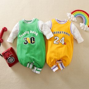 100% Cotton Baby Boy/Girl Number and Letter Print Basketball Sporty Long-sleeve Jumpsuit