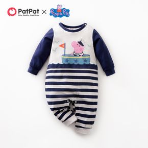 Peppa Pig Baby Boy 100% Cotton Cartoon Print Long-sleeve Striped Jumpsuit