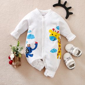 100% Cotton Baby Boy/Girl Cartoon Animal Print Long-sleeve Snap Jumpsuit
