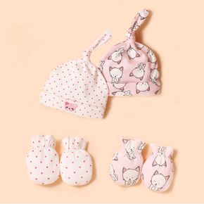 4-pack 100% Cotton Beanie Hat & Anti-scratch Gloves Set
