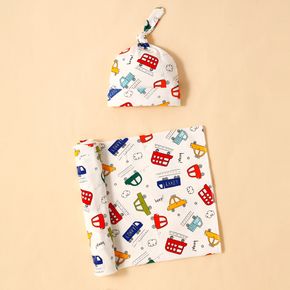 2-pack Traffic Pattern Newborn Swaddle Receiving Blanket Baby Sleeping Bag Swaddles Wrap Blanket & Beanie Hat Set