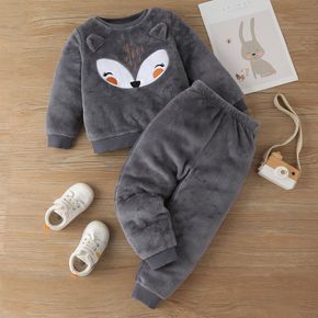 2-piece Toddler Girl/Boy Fox Pattern Ear Design Fuzzy Sweatshirt and Pants Set