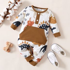 Baby Boy/Girl All Over Animal Print brauner Langarm-Overall mit Tasche
