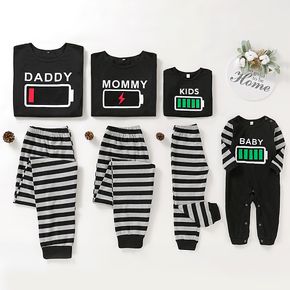 Mosaic Battery Print Striped Family Matching Christmas Pajamas Sets (Flame Resistant)