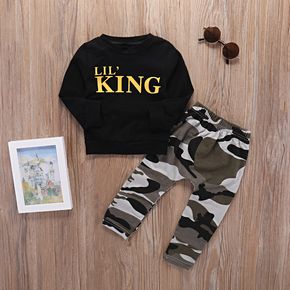 2pcs Letter and Camouflage Print Long-sleeve Baby Set
