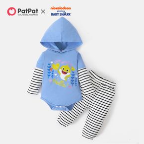Baby Shark 2-piece Baby Boy Cotton Hooded Bodysuit and Stripe Pants Sets