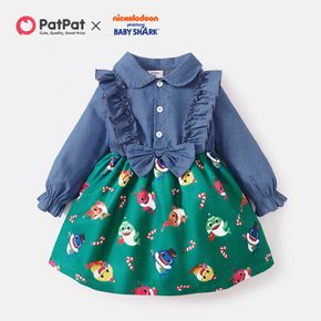 Baby Shark Toddler Girl 100% Cotton Flounce and Bow Dress