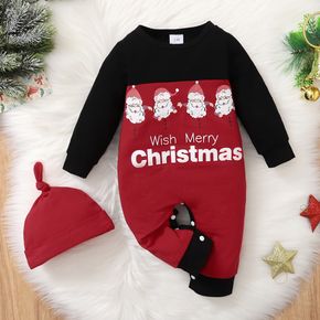 Christmas 2pcs Baby Boy/Girl Santa and Letter Print Red Long-sleeve Jumpsuit Set