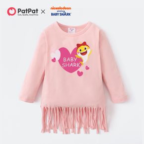 Baby Shark Toddler Girl Heart Print Tassel Cotton Sweatshirt